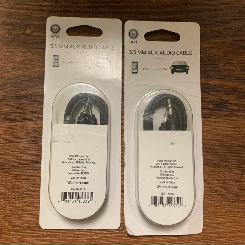 Onn 3.5 mm Aux Audio Cable 4 ft  - Black - Set Of 2